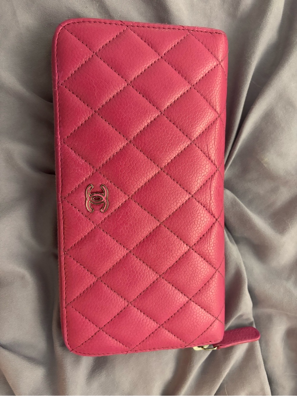CHANEL Pink Quilted Zip-Around Leather Wallet
